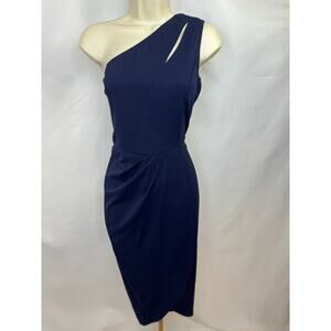 Elegant Navy One-Shoulder Asymmetric Cocktail Dress – Size Small